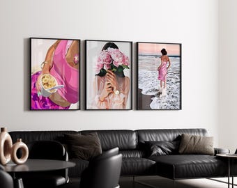 Juego de 3 carteles de moda vintage, arte de pared imprimible de lujo, carteles de diseñador de moda, decoración de habitación Hypebeast, juego de 3 DESCARGA DIGITAL