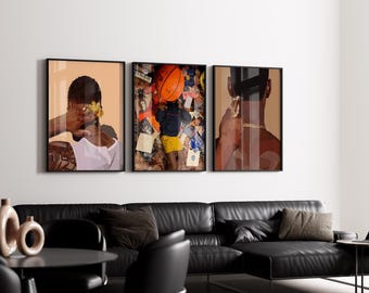 Set of 3 Black Men Art, Modern African American Wall Art, Stylish Melanin Decor, Urban Black Male Portraits, Digital Download
