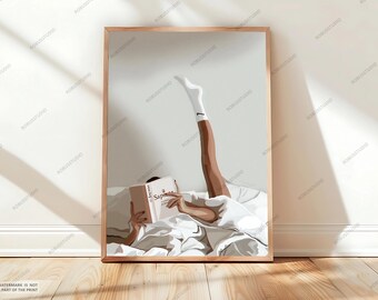 Black Woman Art, Woman with Book, Minimalist Black Girl Wall Art, African American Decor, Melanin Art Print, Digital Download