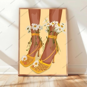 Black Women having flowers in socks - Modern, Unique Wall Decor for Home or Office - Handmade Print - African American Art