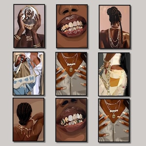 Set di 9 stampe artistiche di donne nere, stampe da parete con melanina, stampe artistiche di ragazze nere, stampe decorative di donne nere, DOWNLOAD DIGITALE, poster di ragazze nere, stampe artistiche di donne nere