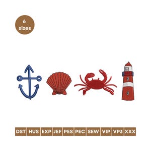 Nautical Summer Embroidery Design, Coastal Embroidery Design,beach embroidery Patriotic Embroidery Design for 4th of July,sea shell emb