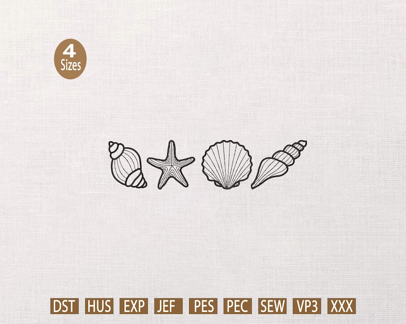 Embroded Shells Seashells Embroidery Patterns,sea Shells Embroidery Design,summer ...