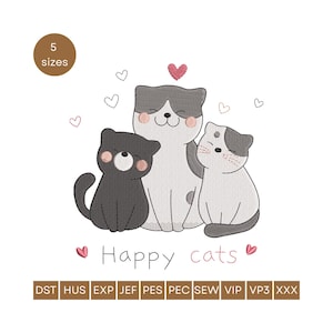 Happy Cat Embroidery Design, Cute Cat Embroidery File Animal Embroidery  cat Machine Embroidery Patterns cute cat Digital Embroidery