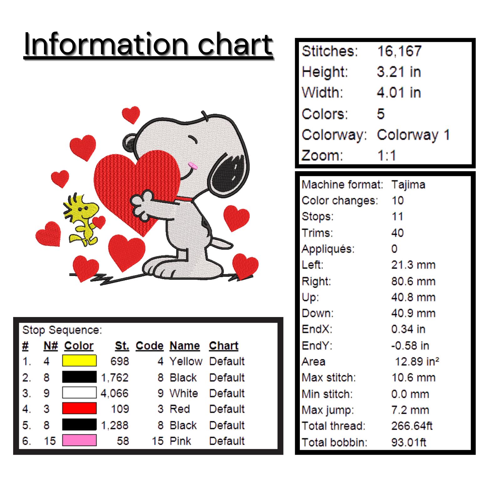 Cute Snoopy Embroidery, Heart Love Embroidery Art, Cartoon Dog