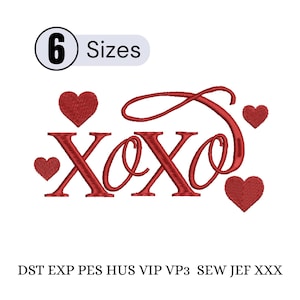 XOXO Embroidery Design, Valentine's Day Embroidery Design, Machine Embroidery Design, 6 Sizes, Instant Download, Xoxo Love Embroidery Design