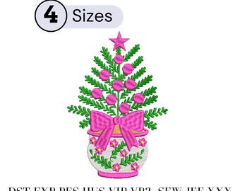Grandmillennial Christmas Tree Embroidery Design, Ribbon Bow (Digital Download)