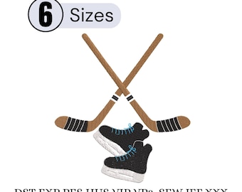 Pair of Hockey Skates and Sticks Embroidery Design,Machine Embroidery Sport Pattern,Ice Hockey Embroidery Design, Crossed Ice Hockey Sticks