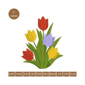 tulip Bouquet Machine Embroidery Design Flower Bouquet Embroidery  Spring Embroidery Design Tulips Embroidery Design flower embroidery