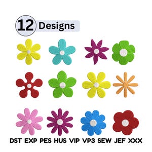 Mini Flowers Embroidery Design Cute Daisy Flowers Machine Embroidered Individual Flower embroidery Set Flowers Embroidery Retro Mini Flower