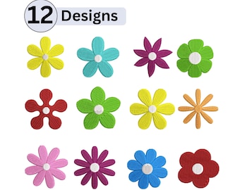 Diseño de bordado de mini margaritas: conjunto de flores retro (6 tamaños)