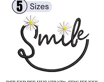 Smile Flower Embroidery Design, Happy Face Quote (5 Sizes) (Digital Download)