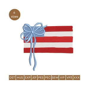 Motif de broderie machine drapeau américain d'été du 4 juillet festonné avec noeud|Motif de broderie drapeau des États-Unis|Drapeau des États-Unis à broder