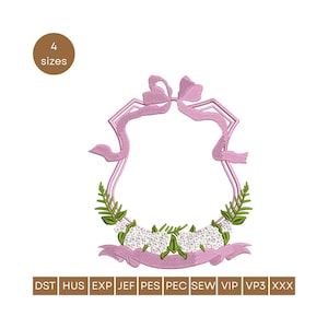 Hydrangea floral crest embroidery Frame  Decoration Monogram Frame Embroidery Design Preppy Flower Frame Embroidery Design