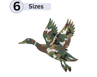 Camo Duck in Flight Embroidery Design,Flying Mallard Embroidery File, Hunting Duck Embroidery Pattern, Woodland Bird Machine Embroidery