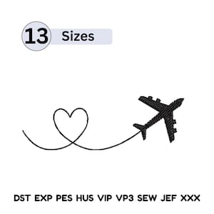 Airplane Embroidery Design Flight Travel Embroidery Design Mini Airplane Embroidery Plane embroidery designs Airplane Heart Embroidery