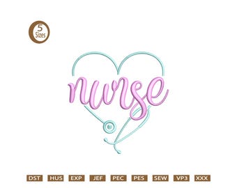 Nurse Embroidery Design, Medicine Digital File,Instant Download,Medical Monogram Embroidery,Stethoscope Heart Machine Embroidery Design.
