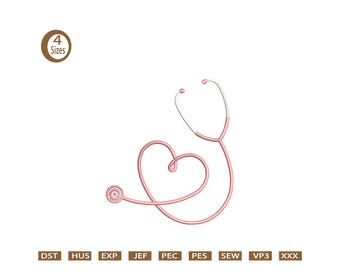 Heartbeat Stethoscope Embroidery Design, Nurse Doctor Design (4 Sizes)