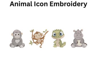 Safari Animal Embroidery Design, Baby Zoo Icon (Digital File)