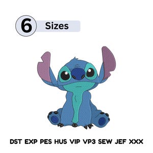 Könnte beinhalten: Ein blau-türkisfarbener Zeichentrickcharakter mit großen Augen und Ohren, der sitzt. Das Bild enthält den Text "6 Größen" und verschiedene Dateiformatabkürzungen.