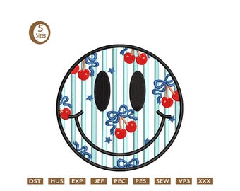 American Smile Face Embroidery Design, 4th of July (Machine Files)