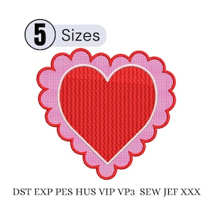 Valentine Heart Quick Stitch Embroidery Design,Mini Small Scallop Scalloped Heart Sketch,Heart Fill Stitch Embroidery Design,Scalloped Heart