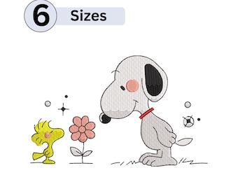 Cool Cartoon Dog & Bird Embroidery Design Retro Best Friends Patch Machine Embroidery Snoopy With Woodstock Machine Embroidery Design