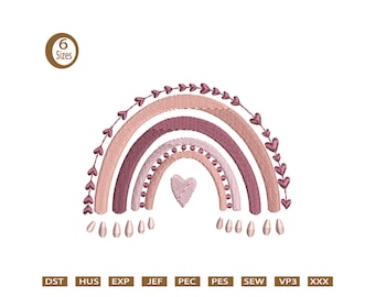 Boho Rainbow Hearts Embroidery Design, Machine Embroidery Pattern (Digital File)