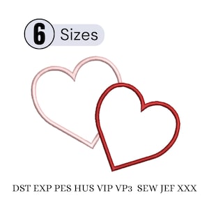 May include: Two intertwined heart outlines, one light pink and one red, on a white background. The image includes the text "6 Sizes" in a gray box and various file format abbreviations below.