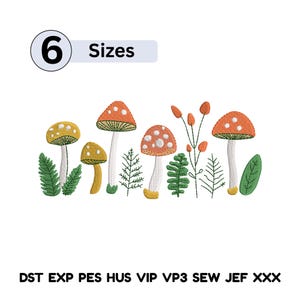 Mushroom and Wildflower Embroidery Cottagecore Mushroom Embroidery Enchanted Forest Mushrooms Border Embroidery Autumn Leaves Embroidery