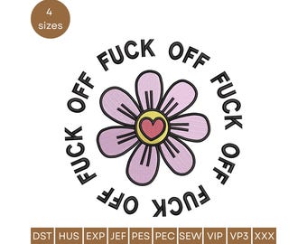 Heart Daisy Flower Embroidery Design (6 Sizes)