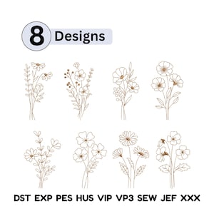 Wild Flower Machine Embroidery bundle Flowers Botanical Daffodil Poppy Wildflower Bundle Pattern Mini Flower embroidery Birth Month Flower