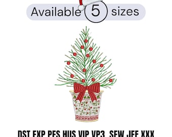 Grandmillennial Christmas Tree Embroidery Design (5 Size) (Embroidery Machines File)