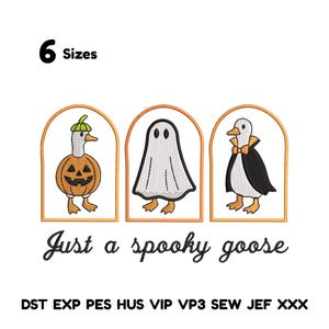Just a Spooky Goose Embroidery Designs Halloween Goose Embroidery Cute Goose Trio with Pumpkin embroidery pattern spooky season embroidery