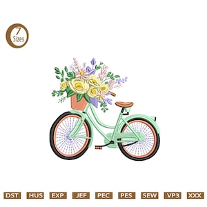 Fietsborduurontwerpen Fietsborduurontwerp Bloemenfiets Kruissteekpatroon Dames Bloemenmand Fiets