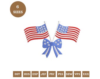 Coquette American Flag Embroidery Designs, Patriotic Bow (Digital Download)
