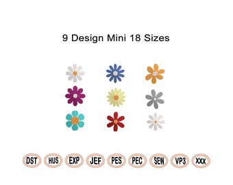 Juego de bordado de miniflores retro / 9 diseños florales (18 tamaños)