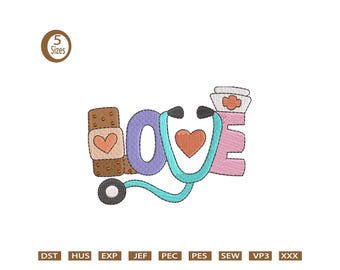 Love Nurse Machine Embroidery Design – Stethoscope, Heart (5 Sizes)