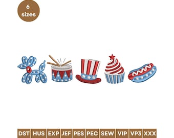 Preppy 4th of July Embroidery Design – Patriotic Applique (6 Sizes)