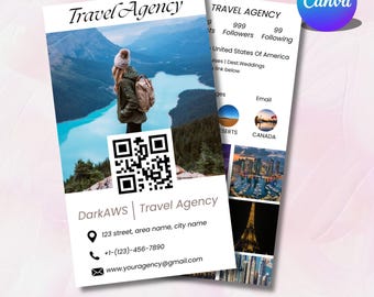 Travel Agent Business Cards, Instagram Business Card 2025, QR code Business Card, Printable Instagram Business Card, Canva Editable