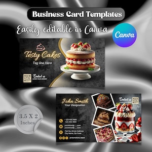 Cartão de visita de padaria, modelo de cartão de visita, cartão de visita de confeitaria, cartão de visita de confeitaria, cartões do Instagram, Canva editável