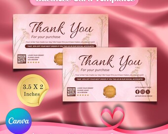 Thank You Card, DIY Marketing Cards Template Design, Thank You For Order Packaging Card, Package Insert Thank You Cards, Canva Editable