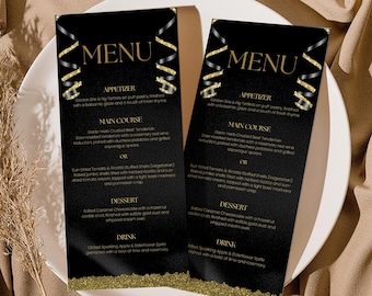 Menu Card Template, Black Gold Dinner Lunch Menu Cards, Minimalist Wedding Menu Template,Wedding Menu Template, Menu Card, Canva Editable