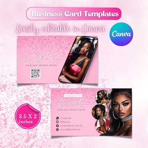 Visitenkartenvorlage, Make-up Visitenkarte Vorlage, Feminine Visitenkarte, Hair Stylist Lashes Nail Tech Braids Perücke Karte, Canva Editierbar
