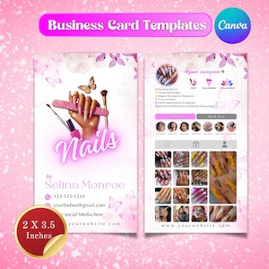 Nagelstudio Instagram-Visitenkarte, Nail Tech-Visitenkartenvorlage, Nageltechniker-Instagram-Karte, Visitenkartenvorlage, Canva bearbeitbar