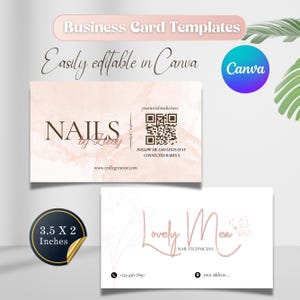 Modèle de carte de visite tech pour ongles, carte de visite pour ongles, carte Instagram de technicien en ongles, modèle de carte de visite imprimable, modifiable sur toile
