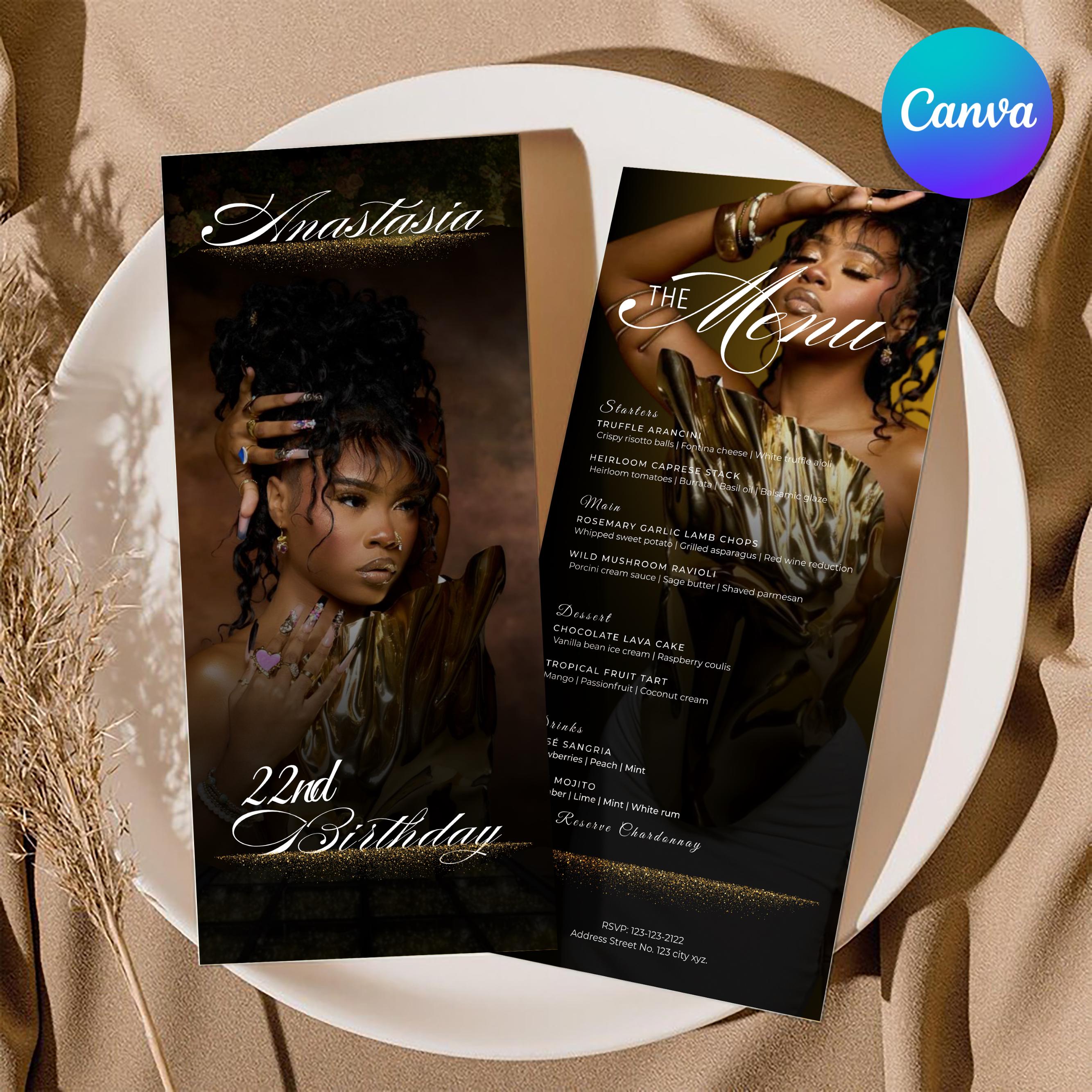 Customizable Birthday Menu, Birthday Picture Menu, Full Picture Menu and Drink Card, Event Menu Template, Dinner Menu, Canva Editable