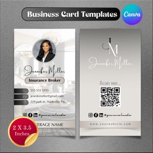 Tarjeta de presentación de agente de seguros, plantilla de tarjeta de agente de seguros, plantilla de tarjeta de presentación, plantilla de tarjeta de presentación de Canva, código QR, Canva editable