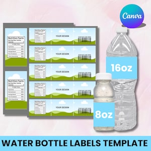 Water bottle Labels template, water bottle label blank template,Water Label, Water Bottle Sticker,DIY Label Template, Canva Editable