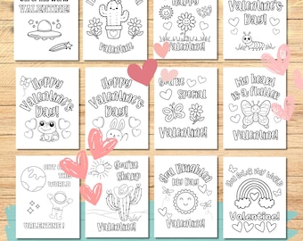 Valentine Coloring Pages for Kids | Set of 12 Cute Valentine Printables | Classroom & Party Coloring Sheets | Instant Download